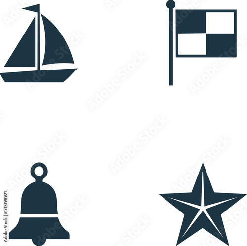 Nautical icons sailboat signal flag bell and star