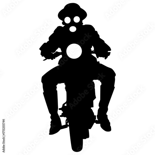 Soldier world war 2 with gas mask on a motorcycle