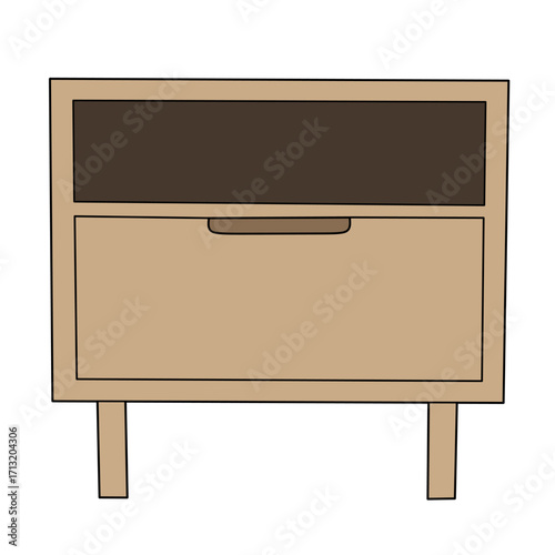 Flat vector illustration of a nightstand table with drawers, isolated on white background, perfect for furniture design, bedroom decor graphics, and interior concepts.