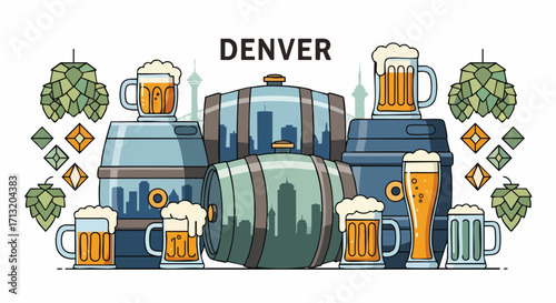 A vibrant vector illustration celebrating Denver's rich craft beer culture