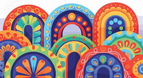 Abstract illustration of colorful arches in a modern style. This vector design features various arches with vibrant colors