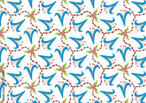 A seamless floral and leaf pattern featuring colorful leaves on a white background. Ideal for fabric, wallpaper, and packaging design.