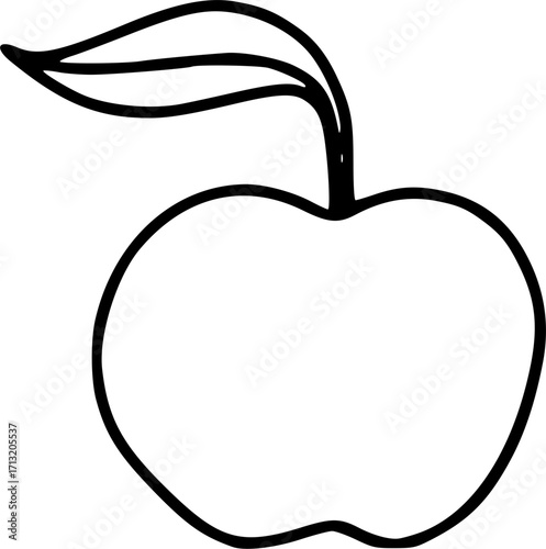 Minimalist Outline illustration of an apple with a leaf