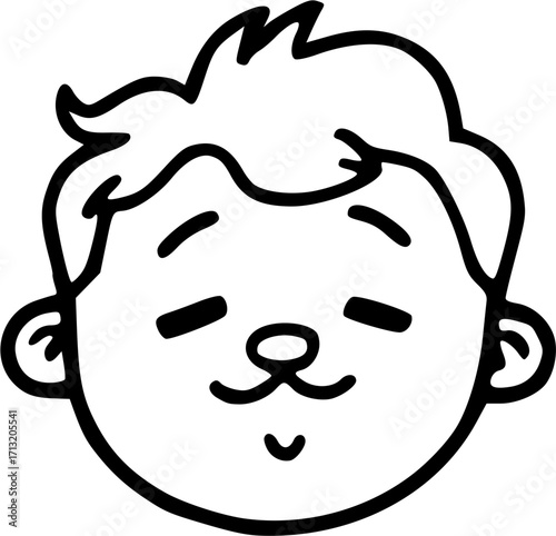Cartoon face with closed eyes and a small smile, minimalist line art