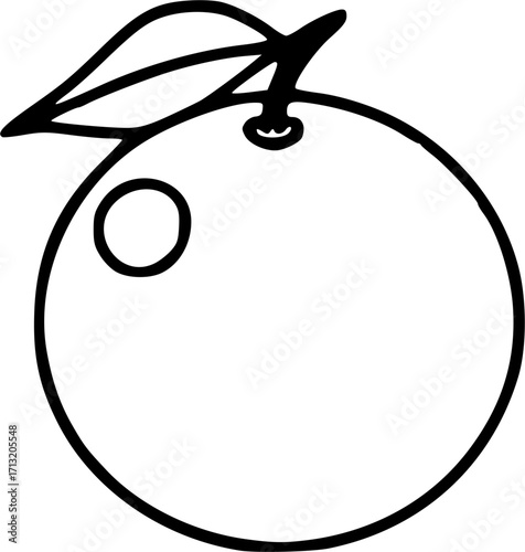 Orange fruit with leaf minimalist line art outline illustration