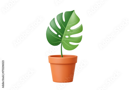 Minimalist Monstera Plant Illustration in Clay Pot Fresh Green Leaf Design for Home Decor and Nature Themes