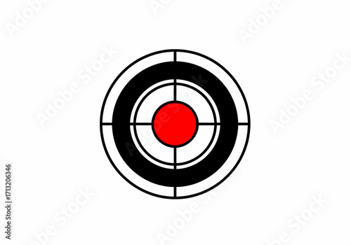 Circular shooting target with red bullseye center icon for sports or business concepts isolated on a white background, representing goals and accuracy