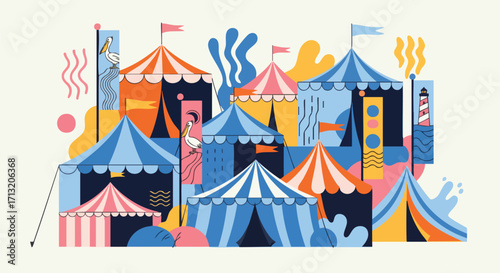 Colorful vector illustration of a vibrant festival or fair
