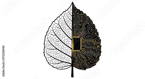 Nature Meets Technology A Leaf Divided Between Organic Veins and Circuit Board Design