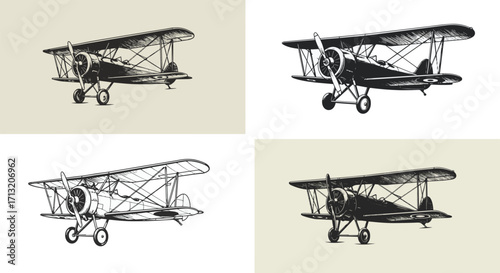 Classic Vintage Biplane Aircraft Sketches