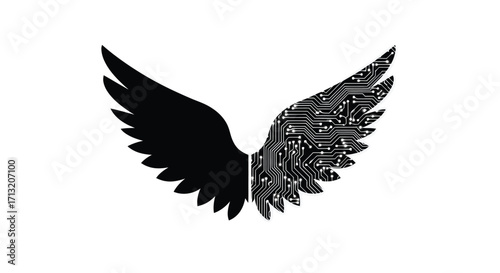 Technological Wings Symbolizing Innovation and Digital Freedom with Circuit Board Design
