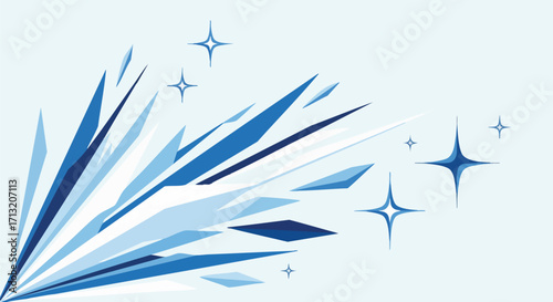 Dynamic abstract vector illustration featuring a burst of blue geometric shards radiating outwards