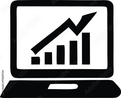 Laptop displaying upward trend bar chart and line graph for business growth and financial analysis insights