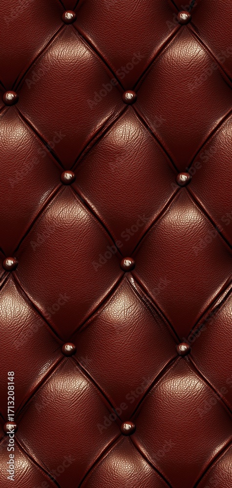 Obraz premium A seamless, tiled, reddish-brown leather background with a classic tufted design and chrome buttons. Perfect for upholstery, vintage themes, and luxurious textures.
