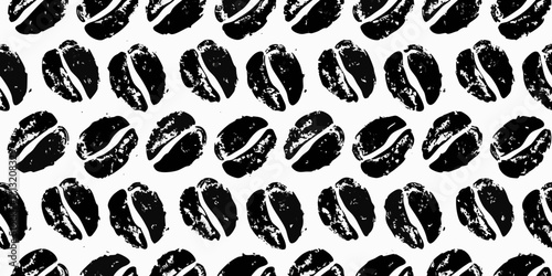 Abstract black and white pattern of coffee beans with a textured grunge effect