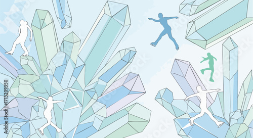 Illustration of ice skaters with crystals