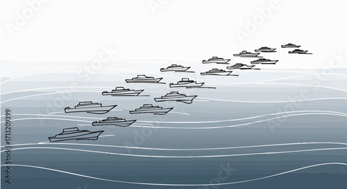 Illustration of luxury yachts sailing on a stylized blue ocean