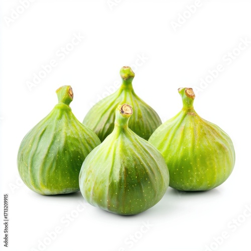 Wallpaper Mural Four fresh green figs arranged together against a white background, showcasing their unique, textured skin. Torontodigital.ca