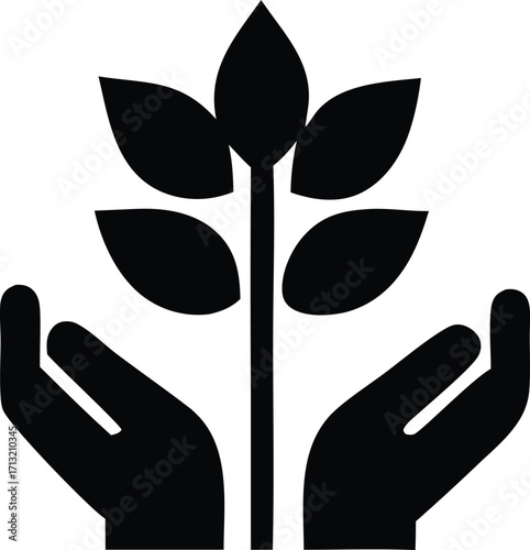 Symbol of growth and care hands nurturing a plant icon for agriculture sustainability and development
