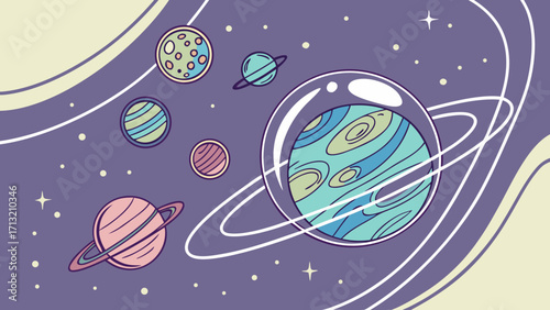 Cartoon planets illustration space themed vector graphic design for astronomy and science projects