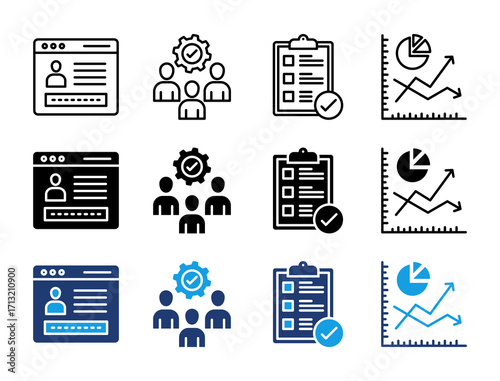 Business Management Icon Set. Containing Profile, Teamwork, Checklist, and Statistics Icons Collection.