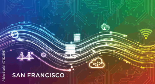 Vibrant digital San Francisco tech hub concept