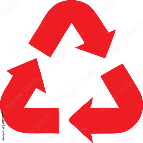Iconic red recycling symbol arrows for sustainable ecology and environmental protection