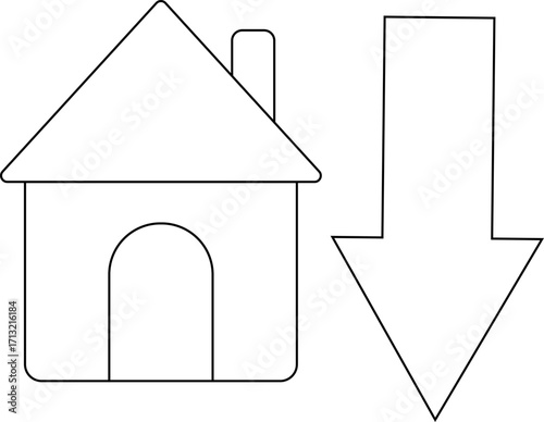 house icon and down arrow icon with white background