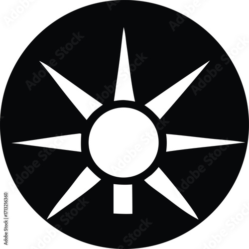 Stylized sun or compass rose symbol icon for navigation direction and energy graphic design element