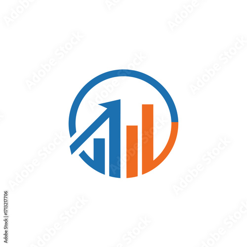 Data analytics logo with bar chart forming abstract upward arrow in circle