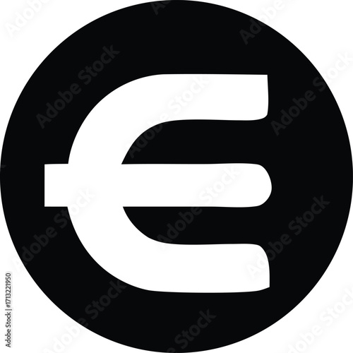 Bold white euro symbol centered within a solid black circle iconic financial currency mark