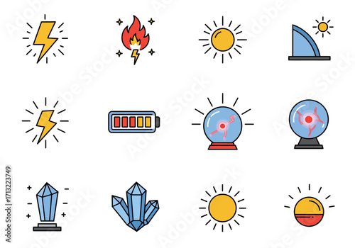 Twelve distinct icons arranged in a grid varying in design color  symbolism