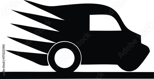 Dynamic silhouette of a fast moving van conveying speed and efficient delivery services