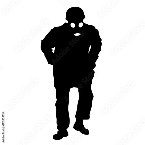 Soldier wearing a gas mask