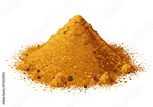 A pile of goldenbrown granular material with small dark specks arranged in a mound shape