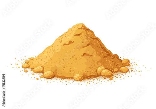 A pile of goldenbrown sand sits isolated on a white background