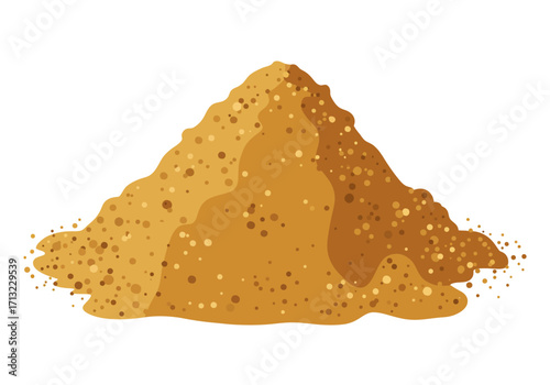 A pile of textured sand shown with darker spots and layers of various shades of brown on a white background
