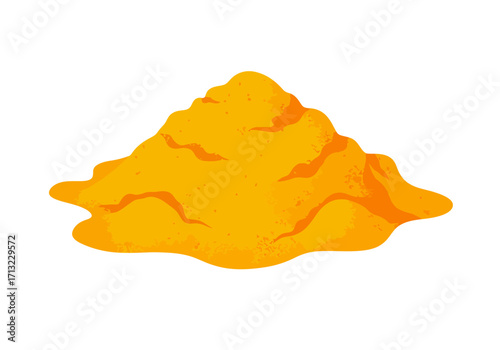 A pile of vibrant yellow sand featuring a textured surface and irregular shape against a white background