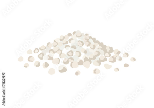 A pile of white and tan spherical objects creates a conical shape against a plain white background