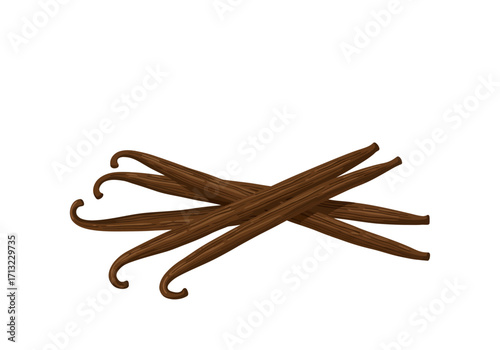 A stack of vanilla beans brown and slightly curved arranged on a white surface