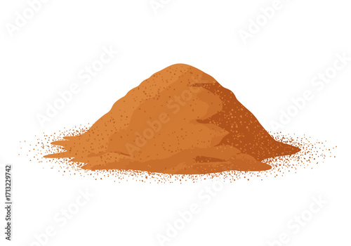 A small pile of coarse orangebrown material granules scattered around the base