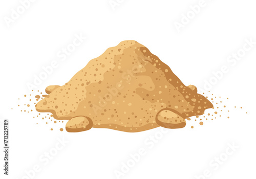 A tan grainy mound is depicted with scattered particles around its base on a white background