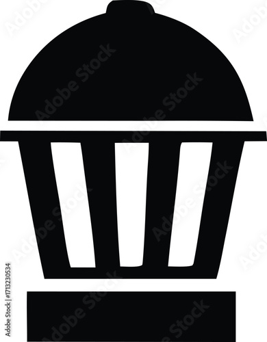 Simple black icon of a cupcake with striped wrapper ideal for food blogs and dessert designs