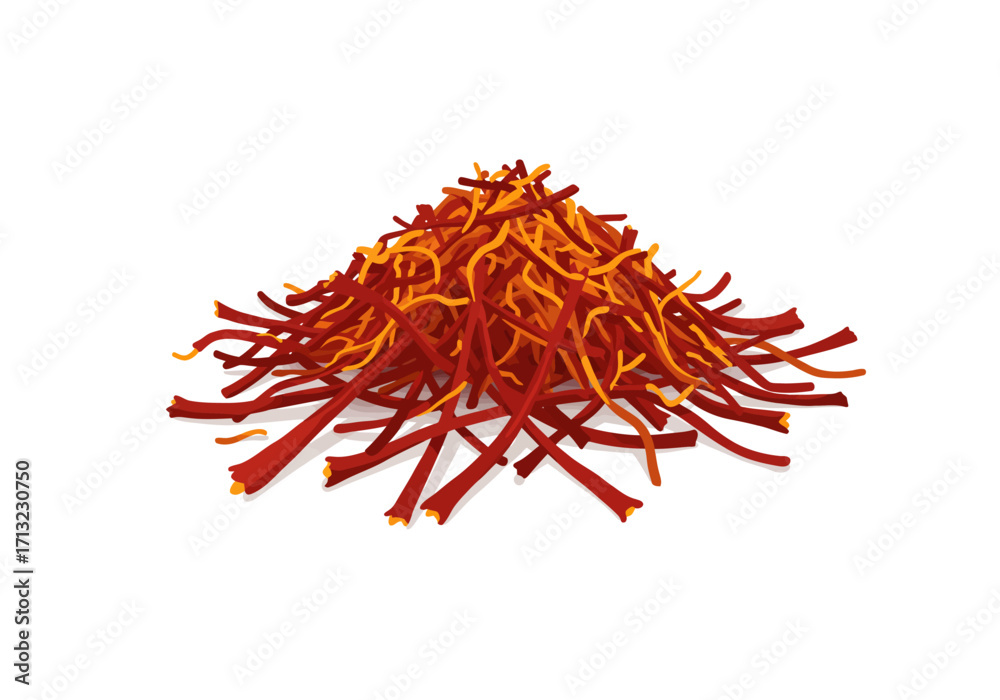 Naklejka premium Pile of vibrant saffron threads in red yellow hues on a white surface