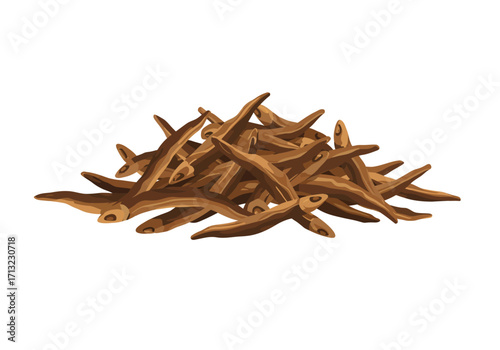 Pile of small brown dried anchovies some overlapping