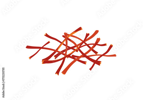Saffron strands form a small crisscrossed pile on a white background