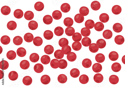 Red round objects sparsely yet densely scattered on a white background