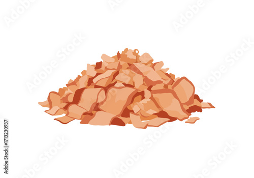 Stack of crumbled orange flat uneven pieces layered and piled high
