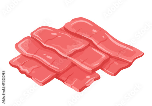 Stack of uncooked ham or meat slices with a glossy stylized appearance