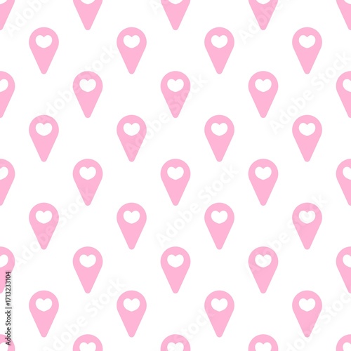 Wallpaper Mural Pink location pin heart pattern background. Cute love map marker pattern. Pink romantic seamless pattern. Seamless patterns with love location icons. Torontodigital.ca